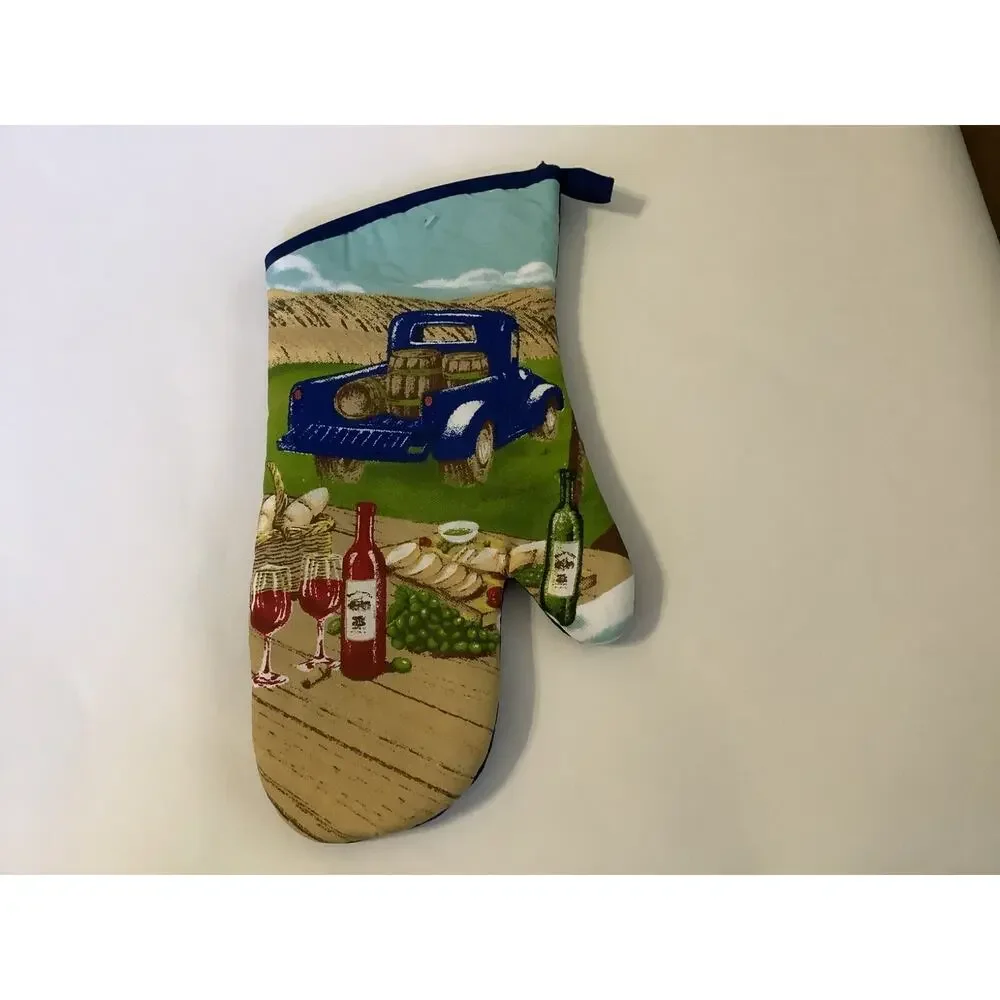 5pc Kitchen Set Truck Wine Country Farmhouse 2 Pot Holders 2 Towels Oven Mitt